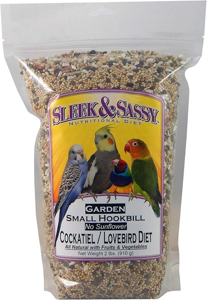 SLEEK & SASSY Garden Small Hookbill No Sunflower Bird Food for Lovebirds, Cockatiels, Quaker Parrots & Small Conures (2 lbs.)