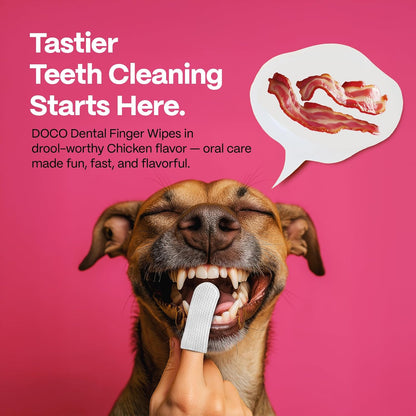 DOCO Dog Teeth Cleaning Wipes - Dog Tooth Brushing Kit, Remove Plaque & Tartar, Dental Freshen Breath, No Rinse, Easy Pet Tooth Cleaning Kit for Oral Care, Ideal for Cat Owners - Bacon Flavor, 50 ct.