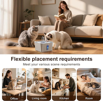 Stainless Steel Cat Water Fountain, 4L/135oz Automatic Circulation pet Water Dispenser, Quiet cat Bowl Water Dispenser, Suitable for Cats, Dogs and Multiple Pets. (Pet Fountain+2 Filters+2 Sponges)