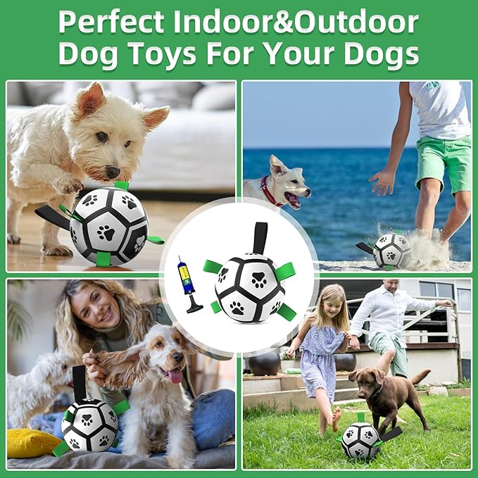 QDAN Dog Toys Soccer Ball with Straps, Interactive Toys for Tug of War, Puppy Birthday Gifts, Dog Water Toy, Durable Balls World Cup for Small Dogs（5 Inch）