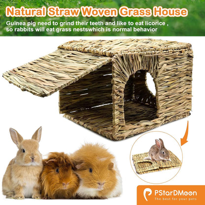Bunny Grass House-Hand Made Edible Natural Grass Hideaway Comfortable Playhouse for Rabbits, Guinea Pigs and Small Animals to Play,Sleep and Eat (style6)