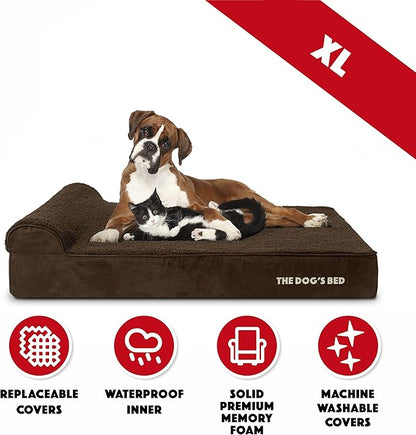 The Dog’s Bed Orthopedic Headrest Dog Bed XL Brown Plush, Memory Foam, Pain Relief for Arthritis, Hip & Elbow Dysplasia, Post Surgery, Lameness, Waterproof Washable Cover
