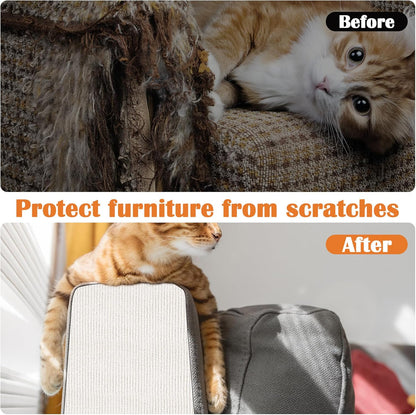 Cat Scratch Furniture Protector - 138" x 13.8" Trimmable Self-Adhesive Cats Claws Scratch Pads, DIY Cat Climbing Couch Protector for Scratch Post Cat Tree Replacement Indoor (Cream White)