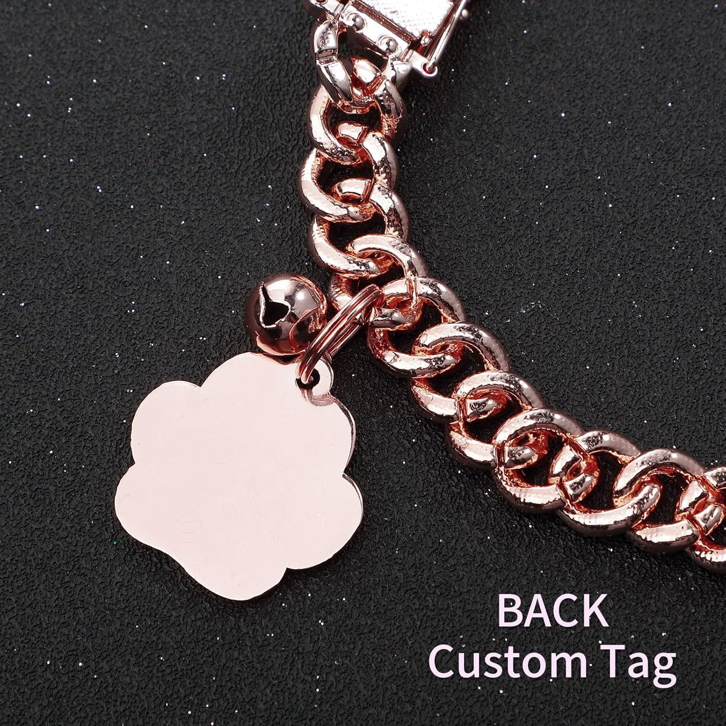 Hillban Cat Collar Diamond Chain Glitter Collar Walking Metal with Secure Buckle Cat Pet Necklace with Paw Charm and ID Tag Bell Link Cuban Jewelry Accessories(12 Inch,Rose Gold, Pink)