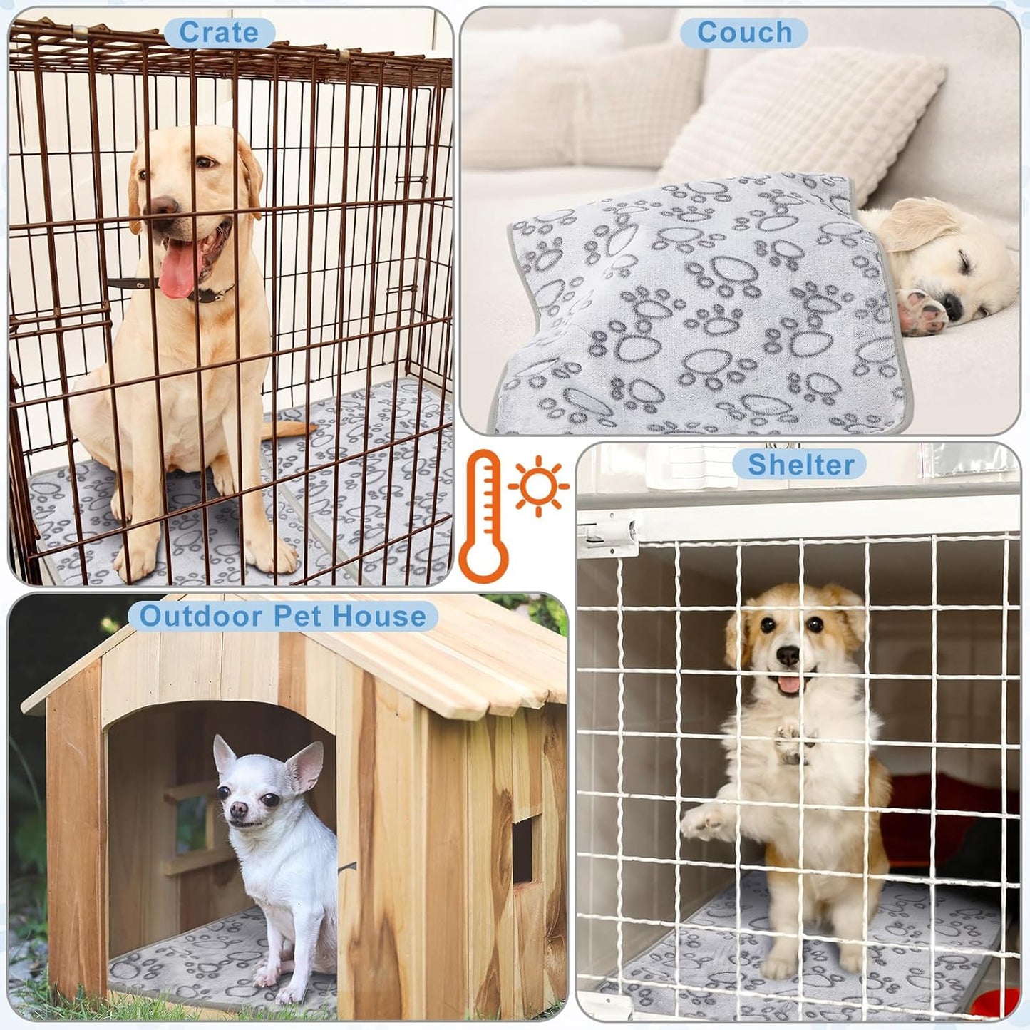 2 Pcs Large Self Warming Cat Pad Self Heating Cat Mat Bed Dog Crate Pet Blankets Thermal Heated Bed Mat for Outdoor Indoor Newborn Kittens Puppies Dog(Paw Print,24 x 18)