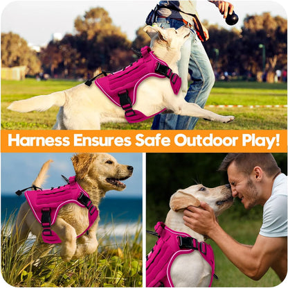 Heavy-Duty Tactical Dog Harness for Large Dogs, No Pull Adjustable Reflective Pet Vest with Molle System, K9 Military-Grade Control for Service Training, Outdoor & 10+ Breeds, Hot Pink, Large