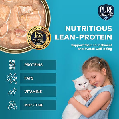 Pure Cravings Wet Cat Food Canned Tuna and Salmon Cutlets in Gravy, 100% Mercury-Tested, Moist Can Fish for Cats, Grain-Free, Protein, Non-GMO, Pack of 12
