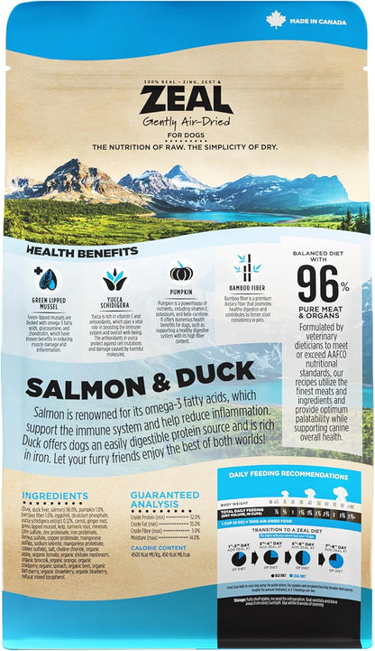 ZEAL Canada Air-Dried Salmon & Duck Recipe for Dogs - Superfood Omega-3 Rich, Dual-Protein, Grain Free, No Fillers, Complete Nutrition (Salmon & Duck, 5.5 lb)