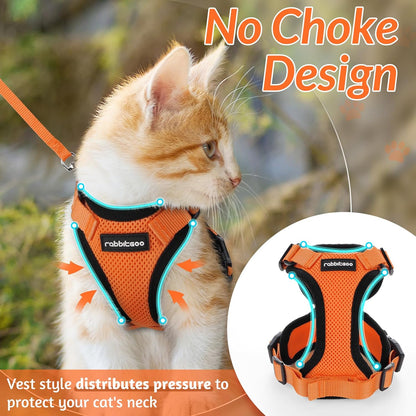 rabbitgoo Cat Harness and Leash for Walking, Escape Proof Soft Adjustable Vest Harnesses for Cats, Easy Control Breathable Reflective Strips Jacket, Orange, XXS