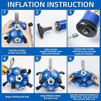 QDAN Dog Ropes Toys, Soccer Ball with Straps, Puppy Birthday Gifts, Dog Water Toy, Durable Balls for Small Medium Dogs-Blue Grey（6 Inch）