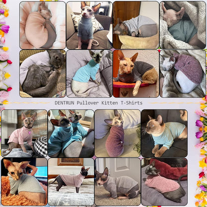 DENTRUN Sphynx Hairless Cats Shirt Pullover Kitten T-Shirts, Breathable Cat Wear Turtleneck Sweater Adorable Cat's Clothes Vest Pajamas Jumpsuit