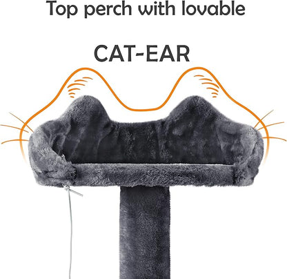 Yaheetech Cat Tree Tower, Multi-Level Large Plush Condo Cat Furniture with Sisal Scratching Posts and 2 Danglinge Balls Gray