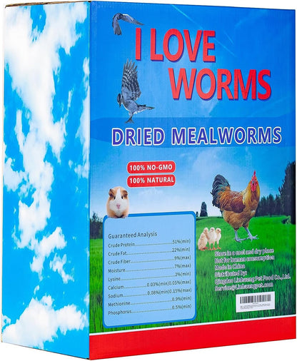 I LOVE WORMS Dried Mealworms (10lb), 100% Natural Non-GMO, High-Protein Mealworms for Chickens, Birds, Ducks, Reptile, Tortoise, Amphibian, Lizard
