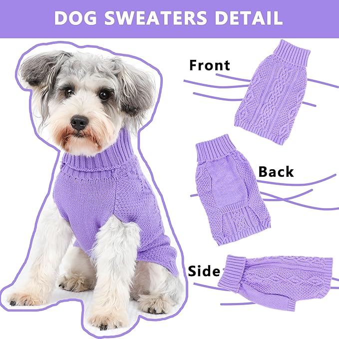 Dog Sweaters Small Dog Clothes Winter Turtleneck Puppy Sweater Warm Pet Cat Sweater Doggy Pullover Outfit with Twisted Design XS~XL(Purple, X-Large)