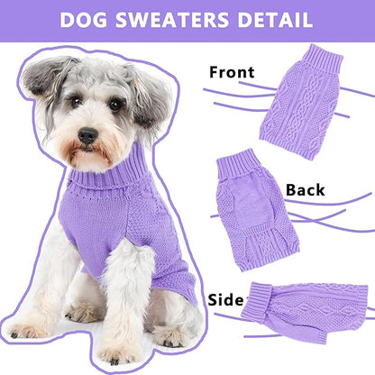 Dog Sweaters for Small Dogs Knit Puppy Sweater Fall Winter Dog Clothes Warm Sleeveless Chihuahua Clothes Doggy Turtleneck Pullover Sweater Solid Twisted Pet Cat Outfit(Purple, X-Small)