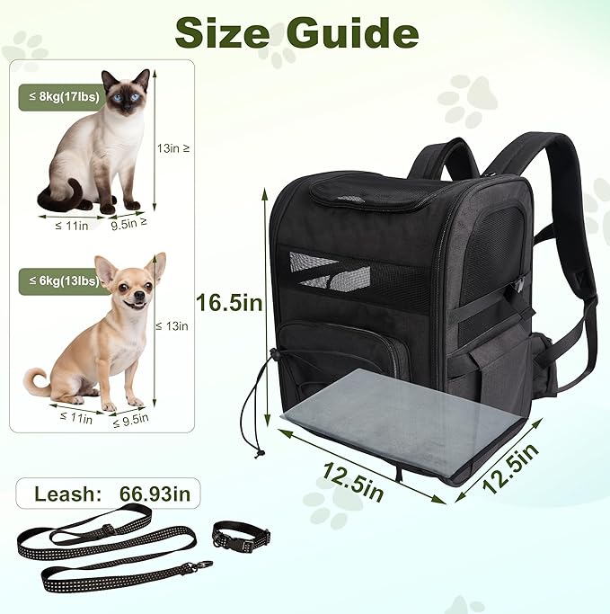 Dog Carrier Backpack for Small Dogs – Breathable and Comfortable Pet Travel Bag with, Safety Buckle and Adjustable Straps, Ideal for Hiking and Outdoor Adventures, Standard Pad, Black