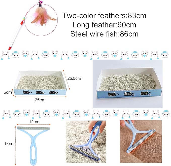 39PCS Kitten Starter Kit, Ideal for Cats Under 6 Months, Cat Supplies, Featuring 23-Piece Toy Set, Bed, Carrier, Single-use Litter Box, Bowls & More, Perfect for New Cat Owners - Blue