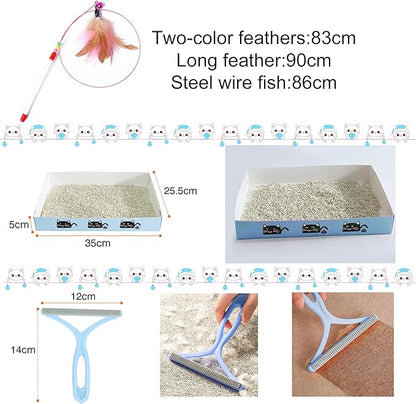 39PCS Kitten Starter Kit, Ideal for Cats Under 6 Months, Cat Supplies, Featuring 23-Piece Toy Set, Bed, Carrier, Single-use Litter Box, Bowls & More, Perfect for New Cat Owners - Blue