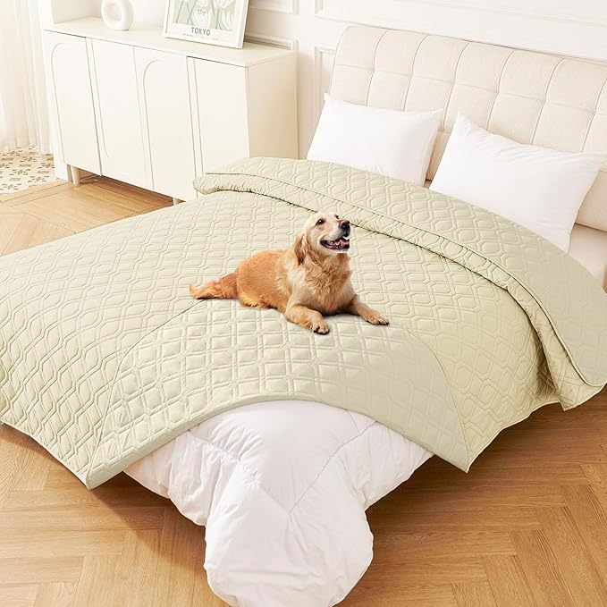 hyha Waterproof Dog Bed Blanket, Soft Pet Blankets, Waterproof Couch Cover for Dogs, Reversible Sofa Covers Washable for Furniture (52x82 Inch, Beige/Beige)