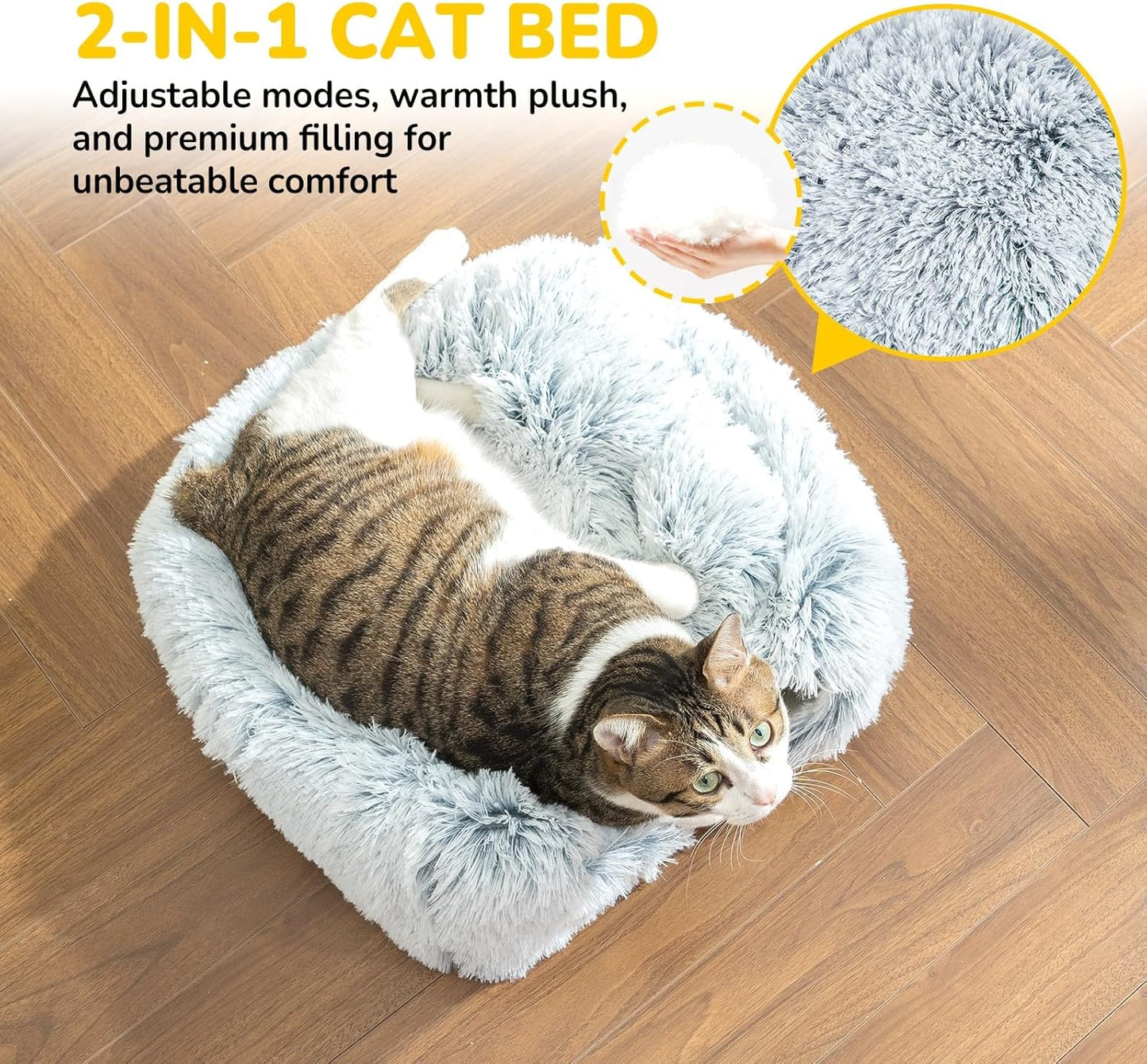 CATISM Cat Bed, Cat Cave for Indoor Cats, Soft Cat Dome, Self-Warming 2 in 1 Foldable Pet Cat House with Washable Cushioned Pillow Calming Fluffy Dog Beds for Small Dogs with Anti-Slip Bottom Gray