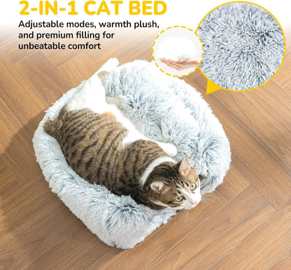 CATISM Cat Bed, Cat Cave for Indoor Cats, Soft Cat Dome, Self-Warming 2 in 1 Foldable Pet Cat House with Washable Cushioned Pillow Calming Fluffy Dog Beds for Small Dogs with Anti-Slip Bottom Gray