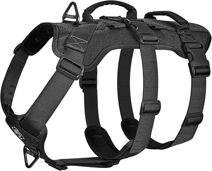 OneTigris Escape Proof Dog Harness, No Pull Dog Harness with Handles, Tactical Multi-Use Support Dogs Harnes for Large Dogs Everyday Wear Walking Hiking Training (Black, Large)