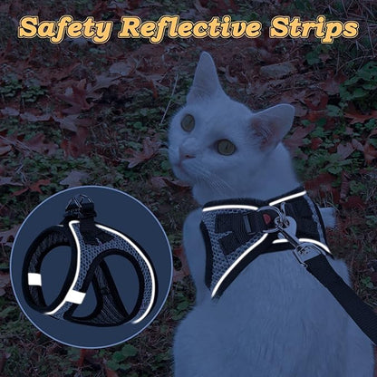 Cat Harness and Leash for Walking Escape Proof, Adjustable Kitten Vest Harness Reflective Soft Mesh Puppy Harness for Outdoor, Comfort Fit, Easy to Control (Gray, XS)