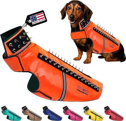 CoyoteVest SpikeVest Dog Harness Vest for Small Dogs, Reflective Dog Vest with Spikes to Shield Your pet from Coyotes, Raptor and Animal Attacks, Anti Hawk Vest, Made in USA (L-Fluorescent Orange)