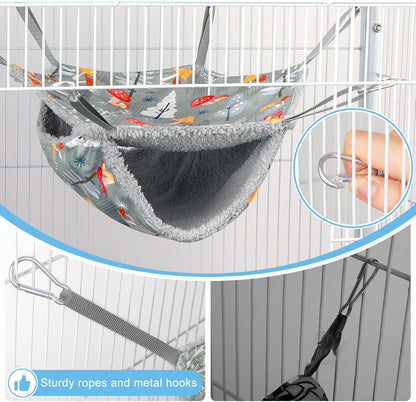 Bienbee 2 Pcs Ferret Rat Hammock Set for Cage Washable Guinea Pig Hideout Bed Soft Small Animal Hammock Tunnel Toys Ferret Cage Accessories for Hedgehog Sugar Glider Squirrel Hamster, Grey Mushroom