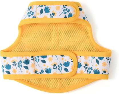 Mile High Life Dog Harness, Air Mesh Floral Vest Harness for 20 lbs Small Dogs & Cats, Easy Get on Adjustable Easy Closures Both Neck and Chest(Yellow Flower, XS Chest 14"-16")