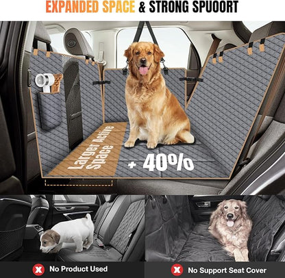 Dog Car Seat Cover for Back Seat, Dog Car Bed Cover with Strong Hard Bottom, Back Seat Extender Hammock for SUV Truck,4 Panels Gray Color