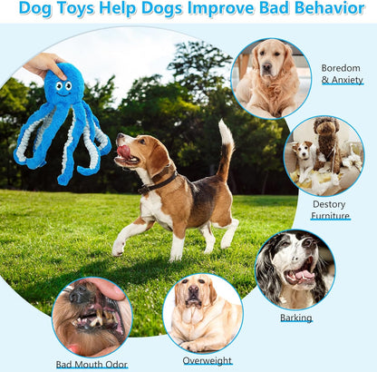 Dog Toys with Crinkle Paper- Octopus Stuffed Dog Squeak Toy Interactive Tug of War Puppy Toys for Small, Medium, Large Dogs