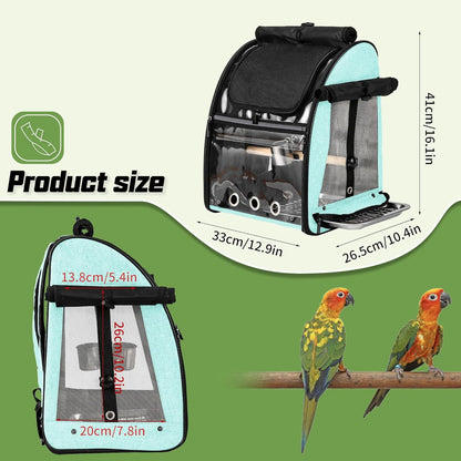 Sanmoncare Bird Carrier Backpack with Stainless Steel Mesh, Parrot Travel Cage with Stand, Easy to Clean, Portable Conures Travel Bag, Pet Breathable Travel Cage