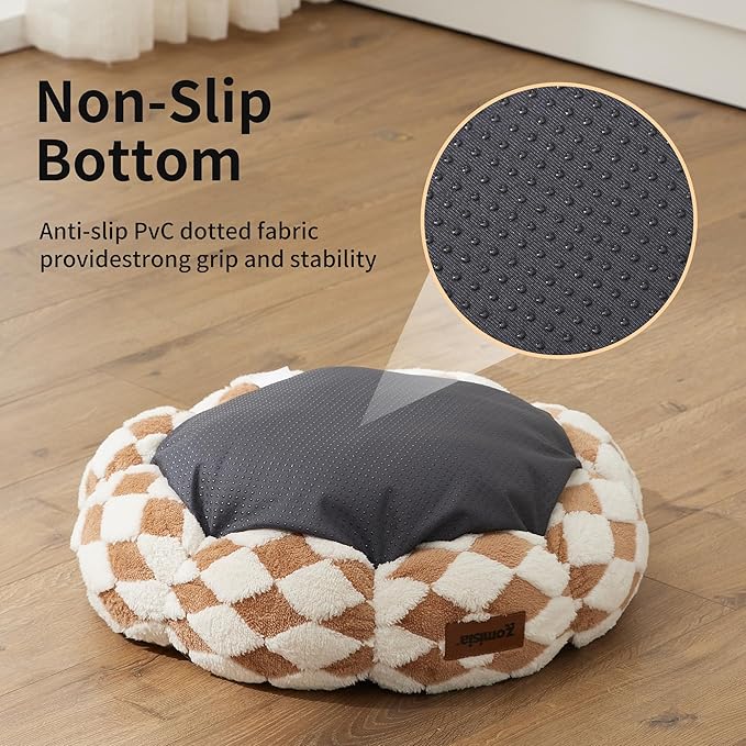 Large Cat Beds for Indoor Cat, Donut Dog Beds for Small Dog, Round Plush Puppy Bed for Kitten, Brown