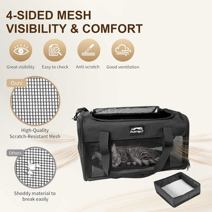 TSA Approved Pet Carrier in Cabin with Foldable Litter Box for Kittens and Small Dogs Fits Pets Up to 15 lbs, Animal Rabbit Puppy Soft Pet Carrier Portable Airline Approved, Travel for Comfort, Black