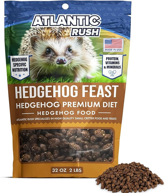 Atlantic Rush Hedgehog Feast Premium Food - 2lb Resealable Bag of Hedge Hog Delite- Small Critter Supplies Hedge Hog Food - Hedgehog Treats- Sourced & Made in The USA