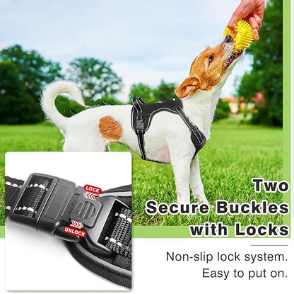 WINSEE Dog/Pet Harnesses No Pull with Dog Collar, Adjustable Reflective Oxford Outdoor Vest, Front/Back Leash Clips for Small, Medium, Large, Extra Large Dogs, Easy Control Handle for Walking