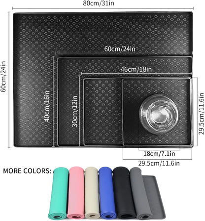 Ptlom Pet Placemat for Dog and Cat, Waterproof Non-Slip Silicone Feeding Bowl Mat Prevent Food and Water Overflow, Puppy Dish Feeder Fountain Trays Suitable for Medium and Small Pets, Black