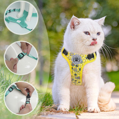 BEAUTYZOO Cat Harness, Escape Proof Cat Leash and Harness Set for Walking, Soft Breathable Vest Harness with Safety Neck Adjustable, Reflective Easy-Control Kitten Harness for Cats (Bee Design)