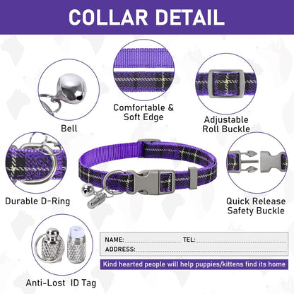GAMUDA Small Dog Harness Collar and Leash Set, Step in No Chock No Pull Soft Mesh Adjustable Dog Vest Harnesses Plaid Reflective for Dogs Puppy Cats Kitten Rabbit (Purple, M)
