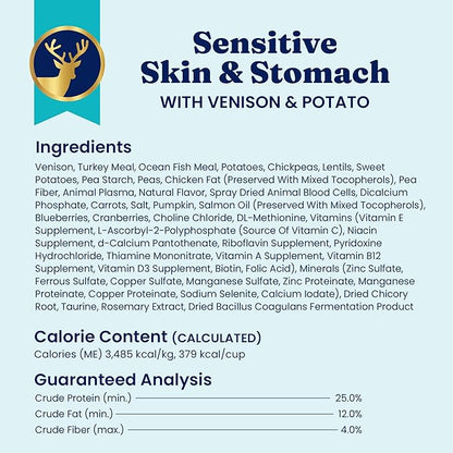 Solid Gold Dry Dog Food for Sensitive Stomachs - Grain Free & Gluten Free w/Venison, Pumpkin & Probiotics for Gut Health & Digestion - Sensitive Stomach Dog Food for All Ages - Nutrientboost – 22LB