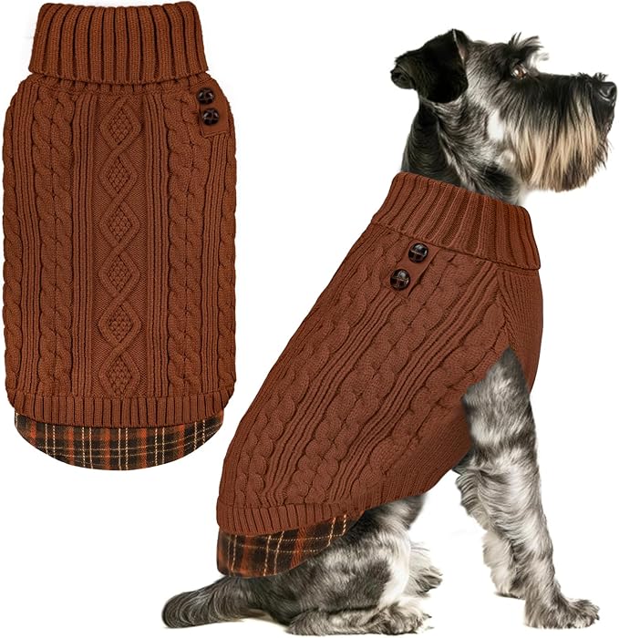KYEESE Dog Sweater Comfy Pet Coat for Fall Winter Cold Weather Stretchy Knitwear Cat Clothes Soft Pullover Dog Sweaters for Small Dogs Male Warm Turtleneck Small Dogs Sweater with Gingham Patchwork
