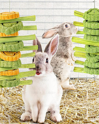 22Pcs Bunny Chew Toys for Rabbits Teeth, Natural Rabbit Toys Apple Wood Sticks, Carrot, Timothy Grass Treats for Small Pets, Hamster, Chinchilla, Guinea Pig