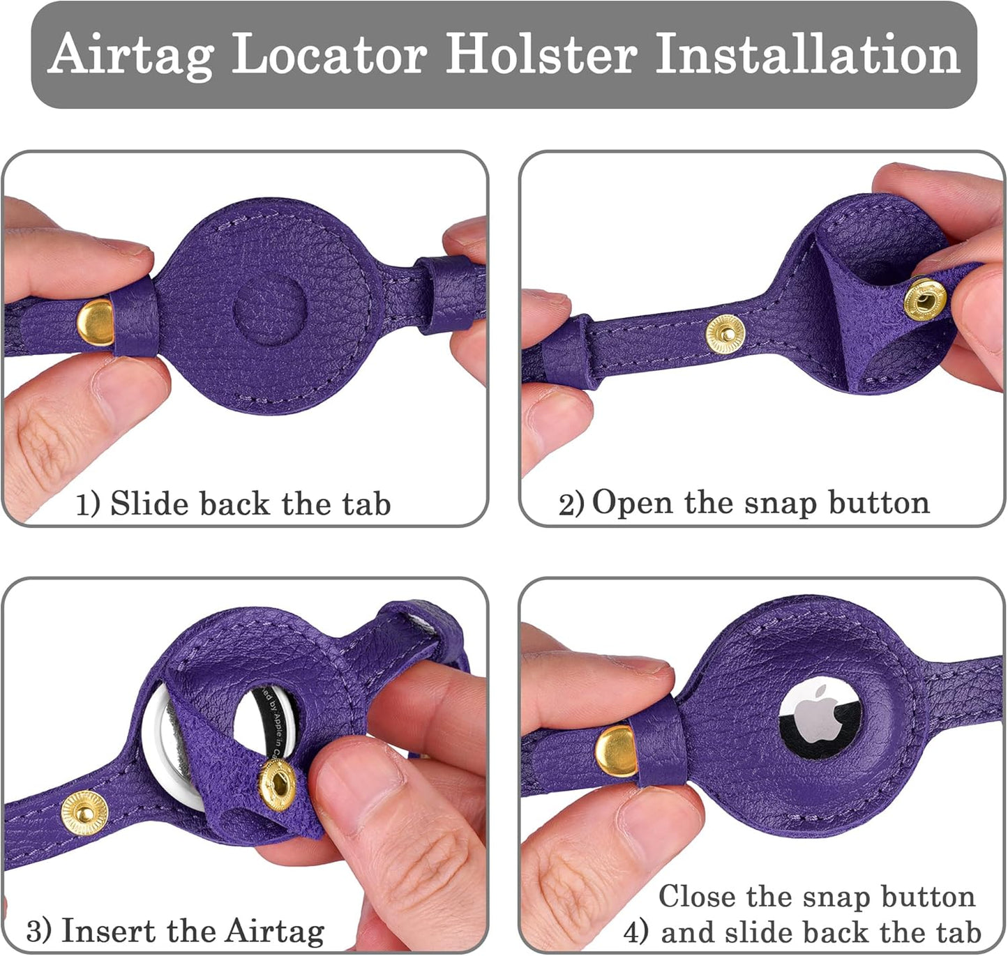 OOPSDOGGY Leather AirTag Cat Collar with Bell - Non Breakaway Kitten Collar with Apple Air Tag Holder - Lightweight GPS Pet Collars for Girl Boy Cats, Small Dogs, Puppies (Purple)