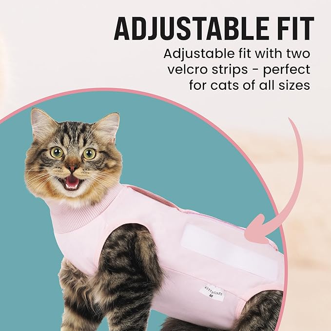 KittyCraft Cat Recovery Suit - Strangle-Proof Post Surgery Cat Onesie, Cat Post-Surgery Suit (Medium, Pink)