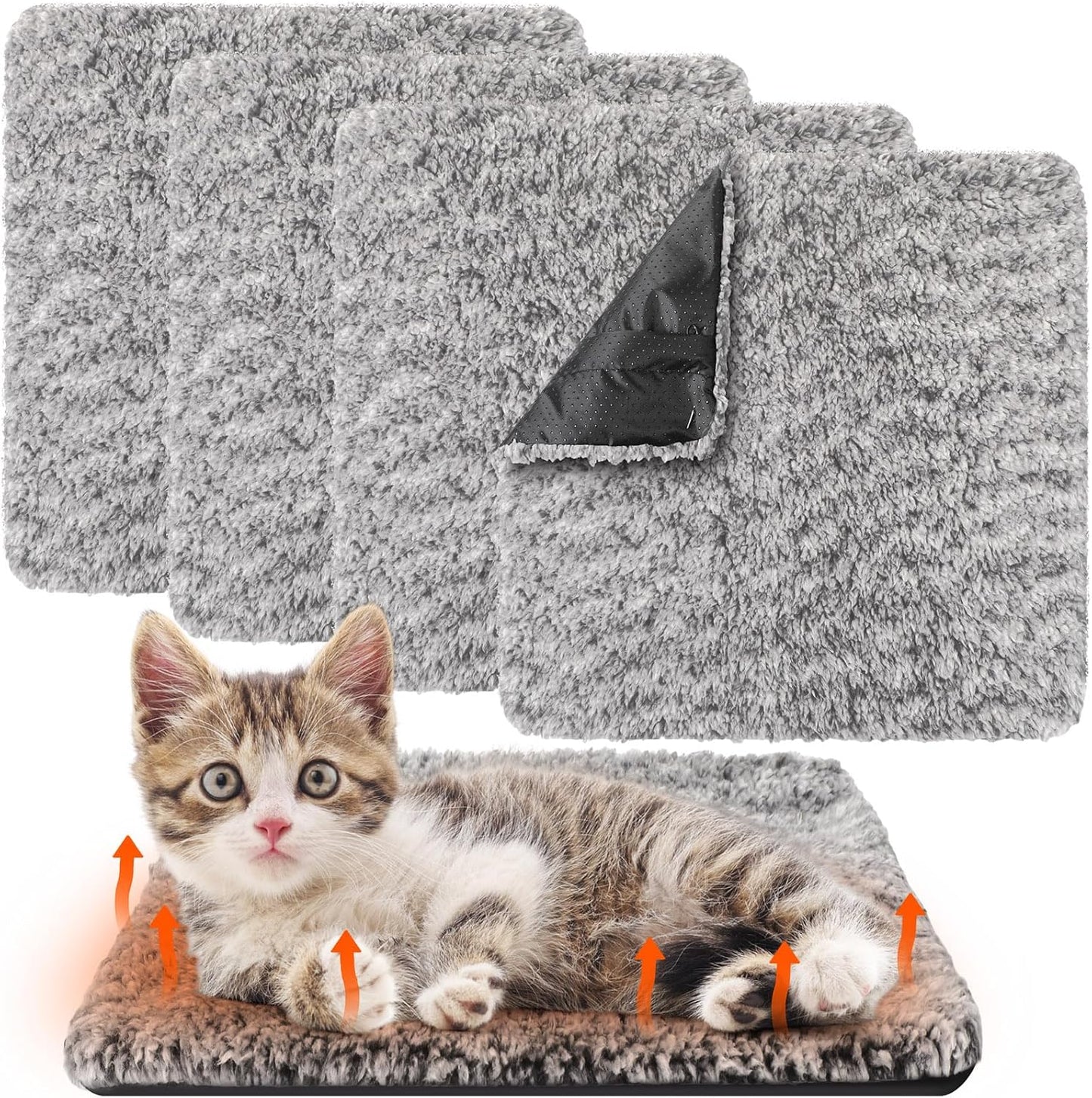 4 Pack Self Warming Cat Pads Self Heating Cat Mat Washable Homeless Dogs Thermal Pads Kennel Pad Reflects Body Heat Warm Crate Bed Mat for Indoor Outdoor Pet(Gray,12 x 12 Inch)