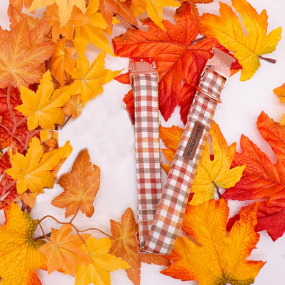 Elegant little tail Fall Dog Collar, Autumn Pet Collar Durable Yellow Plaid Dog Collars Male or Female Holiday Pet Gift Adjustable Dog Collar for Medium Dogs