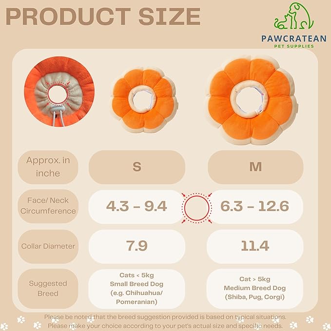 Adjustable Comfy Flower Style Elizabeth Collar for Cats Puppies Soft Recovery Cone Pet Protective Neck Collar (Orange, Samll)