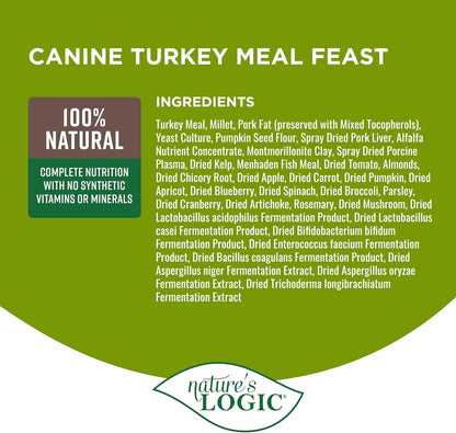 NATURE'S LOGIC Dry Dog Food - 100% Natural - No Synthetics - for All Ages, Sizes, Breeds - Free from Common Allergens, High Protein - Turkey Meal Feast, 4.4lbs