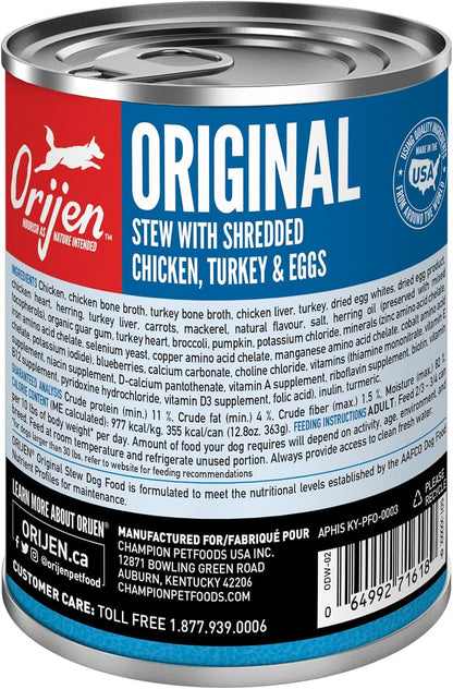 ORIJEN Real Meat Shreds Wet Dog Food Original Stew Recipe 12.8oz Cans (12 Count)